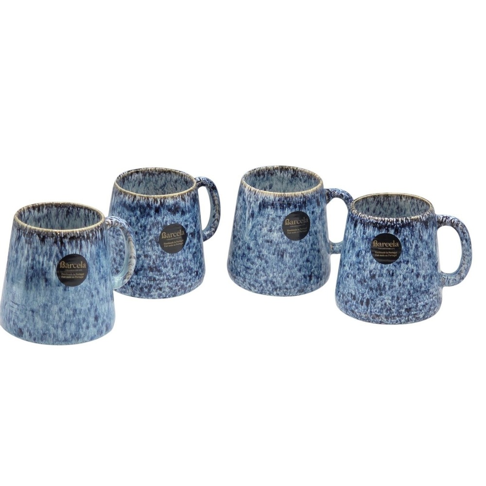 Barcela Stoneware Coffee Mug 4pc Blue Reactive Drip Glaze Handmade In Portugal